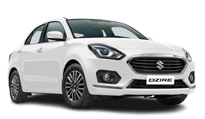 SelectBus Swift Dzire car rental front view for Kokna trip and outstation travel